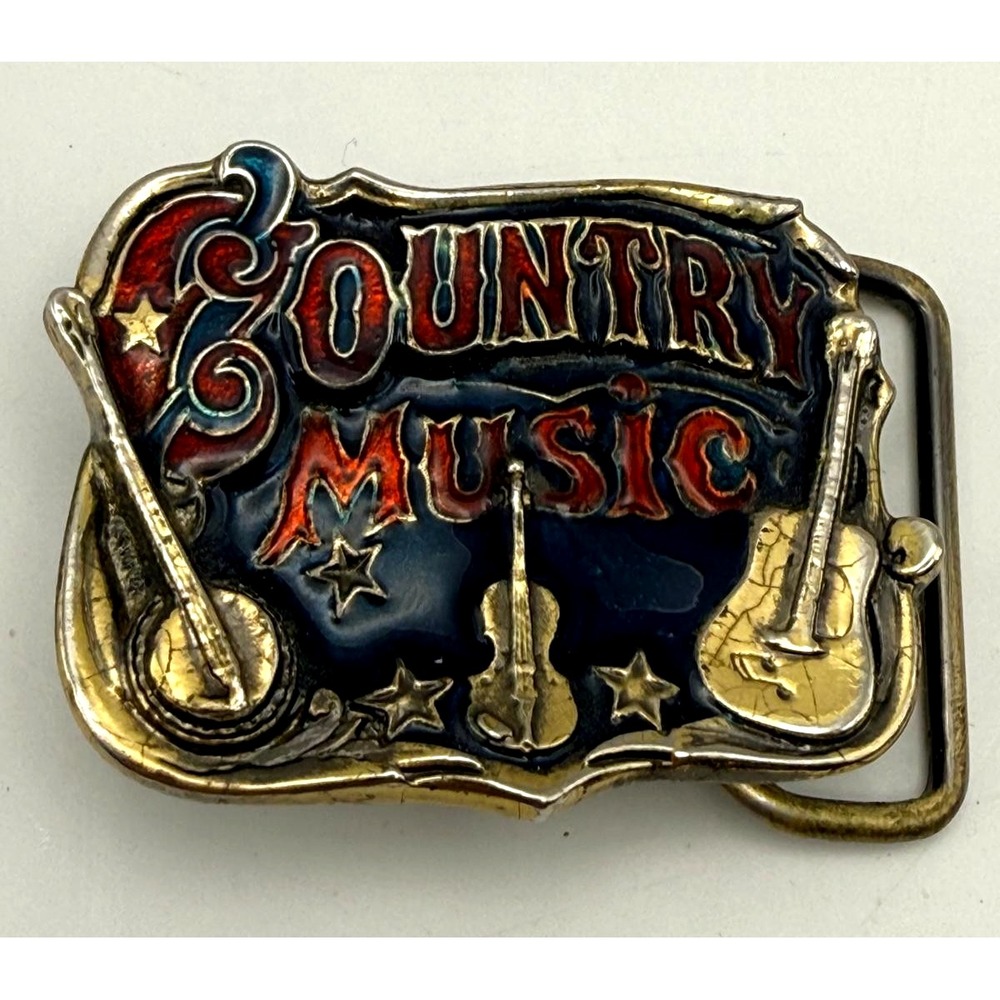 Country Music Guitar Fiddle Banjo Vintage Belt Buckle